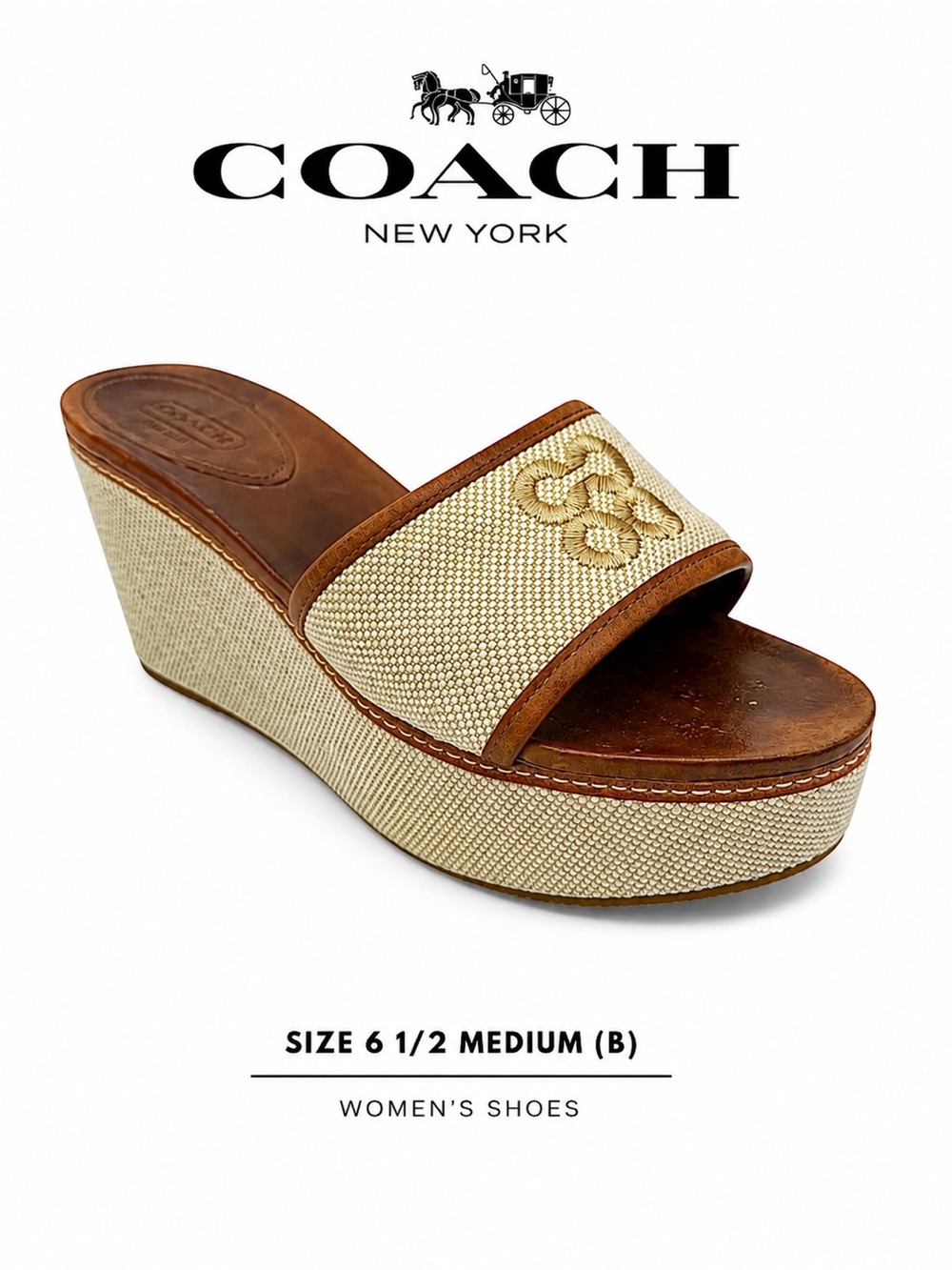 Coach Jaci Wedge Sandals Women’s 6.5M Natural Linen Summer Espadrille